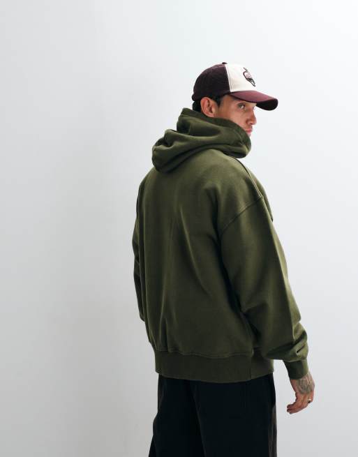 ASOS DESIGN premium heavyweight oversized washed zip-through hoodie in olive, 4 of 5