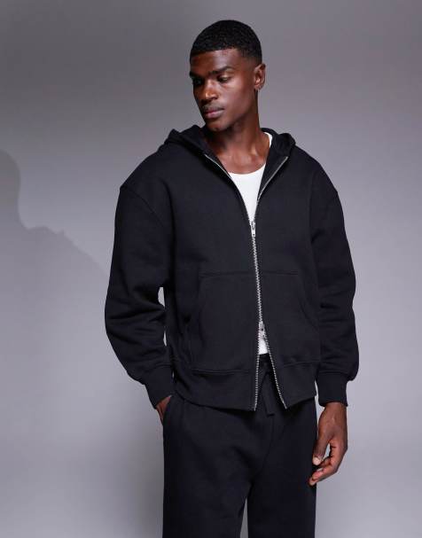 ASOS DESIGN premium heavyweight oversized zip through hoodie 400gsm in black - BLACK - view 1