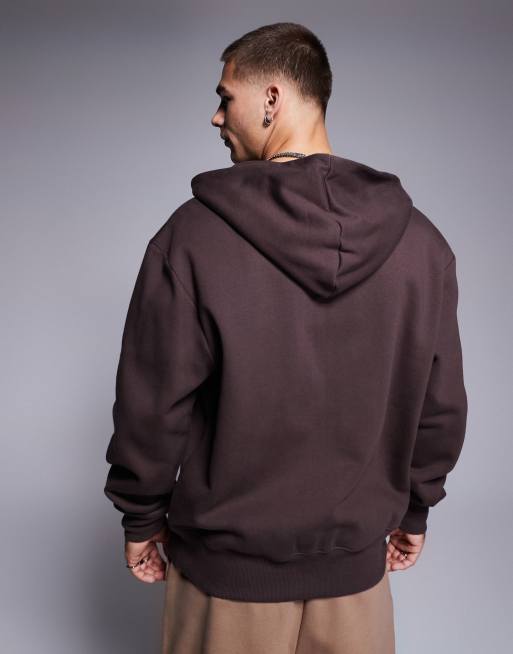 ASOS DESIGN premium heavyweight oversized zip through hoodie 400gsm in brown, 4 of 4