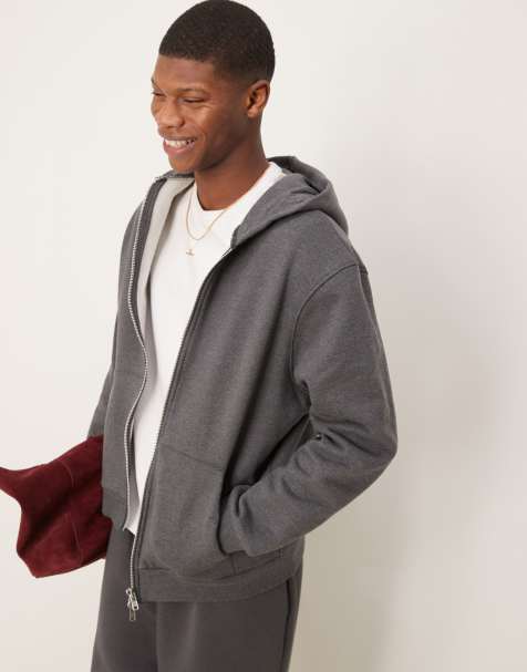 ASOS DESIGN premium heavyweight oversized zip through hoodie 400gsm in charcoal marl - view 1