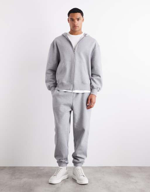 ASOS DESIGN premium heavyweight oversized zip through hoodie 400gsm in grey marl - GREY