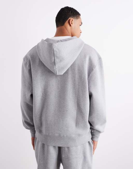 ASOS DESIGN premium heavyweight oversized zip through hoodie 400gsm in grey marl - GREY