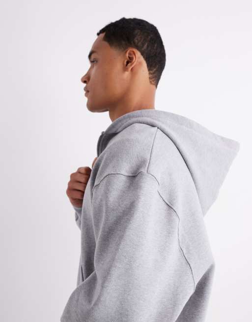 ASOS DESIGN premium heavyweight oversized zip through hoodie 400gsm in grey marl - GREY