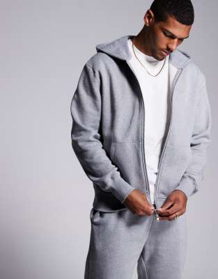 ASOS DESIGN ASOS DESIGN premium heavyweight oversized zip through hoodie 400gsm in grey marl