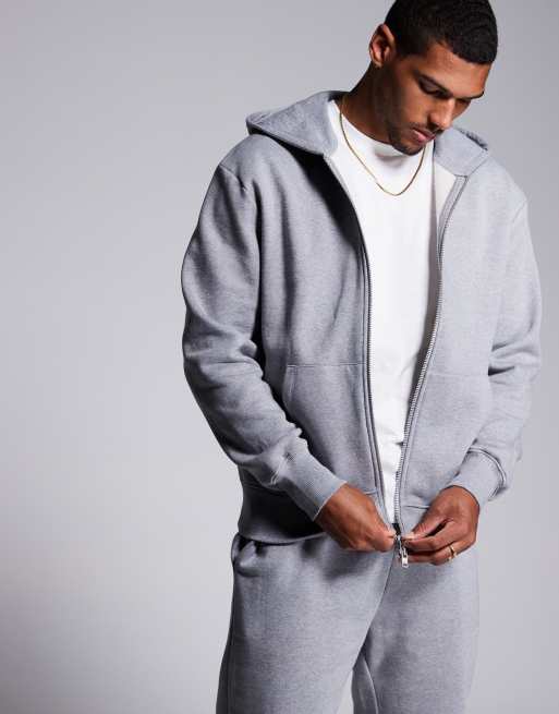 ASOS DESIGN premium heavyweight oversized zip through hoodie 400gsm in grey marl