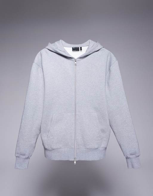 ASOS DESIGN premium heavyweight oversized zip through hoodie 400gsm in grey marl, 2 of 5