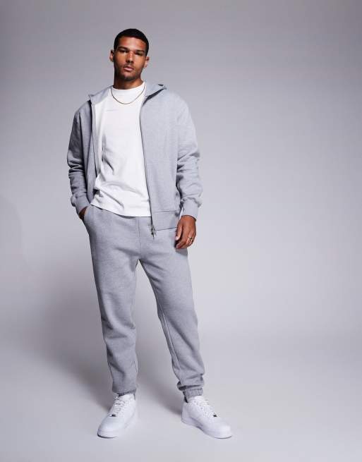 ASOS DESIGN premium heavyweight oversized zip through hoodie 400gsm in grey marl, 4 of 5