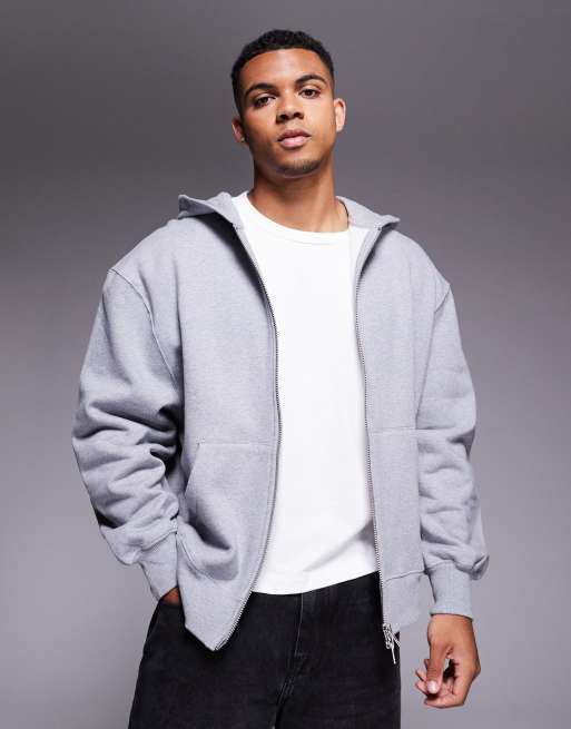 ASOS DESIGN premium heavyweight oversized zip through hoodie 400gsm in grey marl