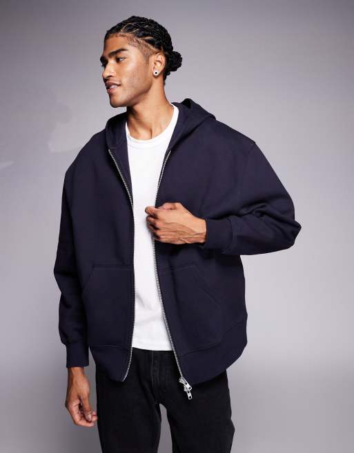 ASOS DESIGN premium heavyweight oversized zip through hoodie 400gsm in navy