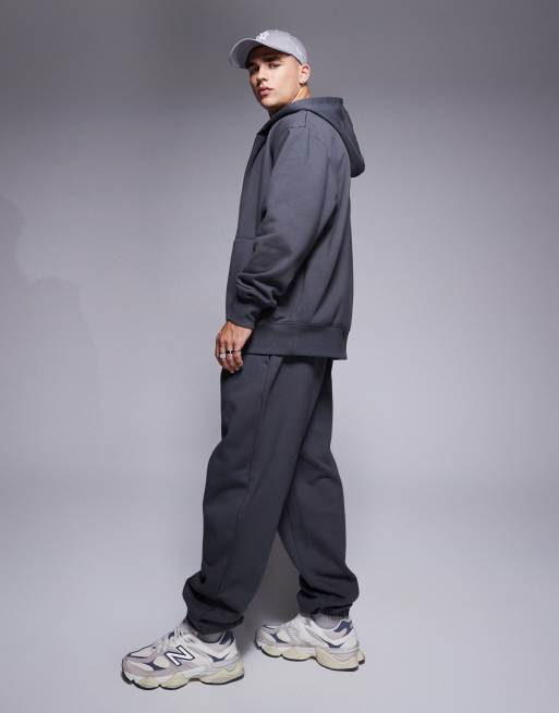 ASOS DESIGN premium heavyweight oversized zip through hoodie 400gsm in washed black
