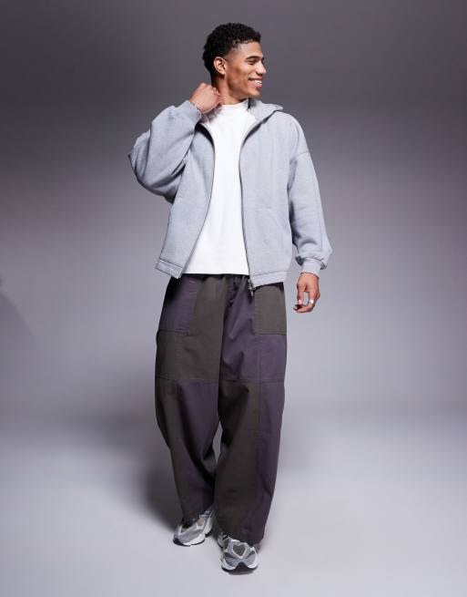 ASOS DESIGN premium heavyweight oversized zip through hoodie 400gsm with fixed hem in grey marl