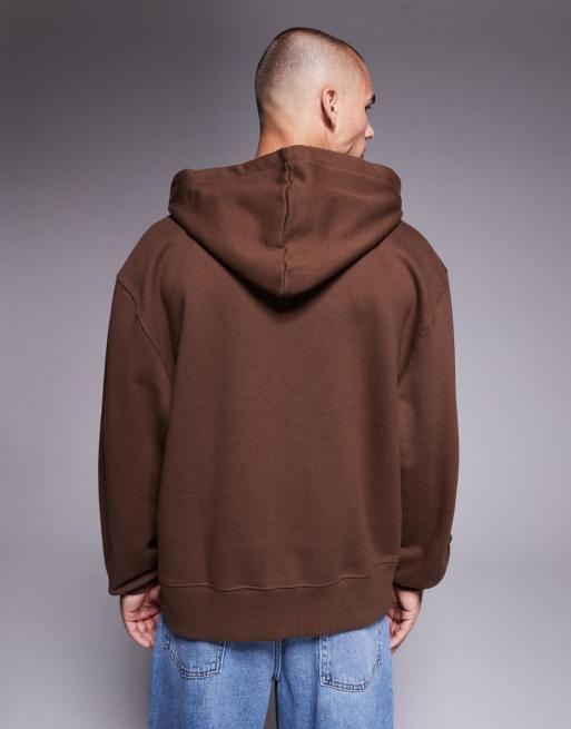 ASOS DESIGN premium heavyweight oversized zip through hoodie in 400gsm in brown, 3 of 5