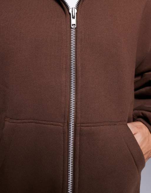 ASOS DESIGN premium heavyweight oversized zip through hoodie in 400gsm in brown