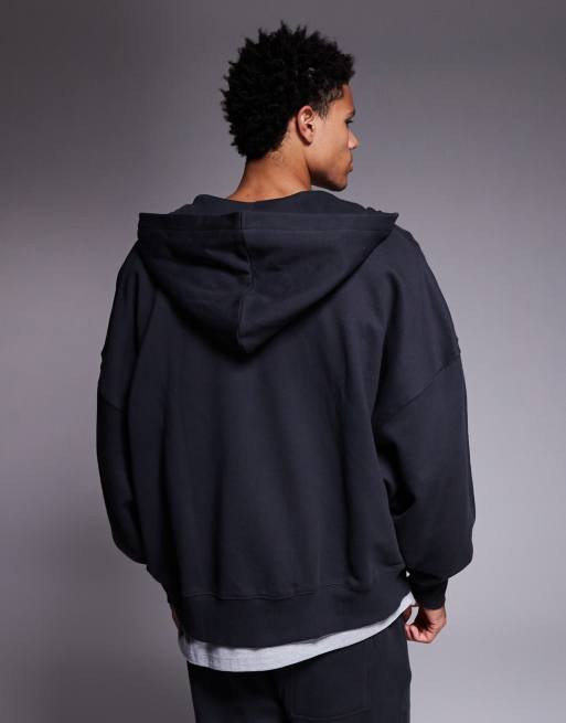 ASOS DESIGN premium heavyweight oversized zip-through hoodie in 400gsm in charcoal - CHARCOAL, 3 of 5