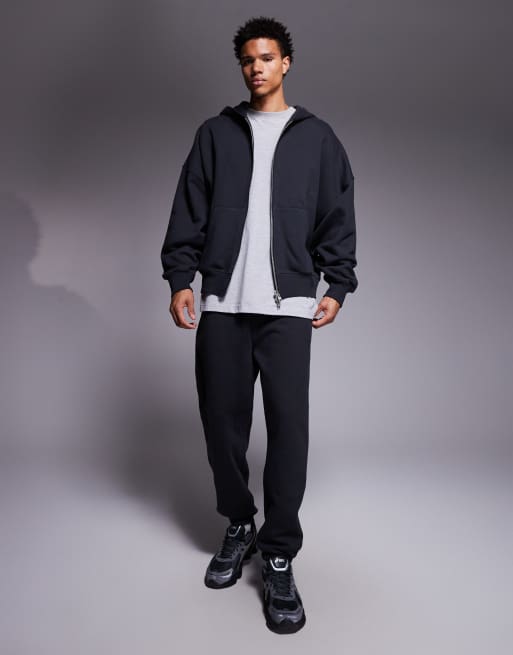 ASOS DESIGN premium heavyweight oversized zip-through hoodie in 400gsm in charcoal, 2 of 5