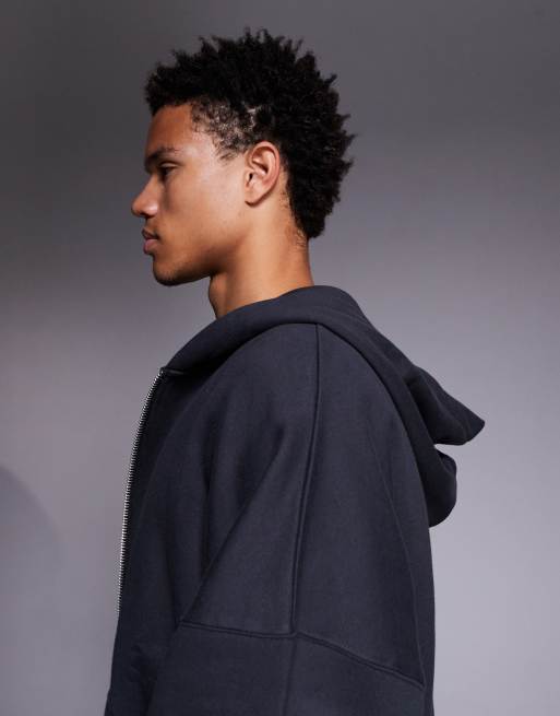 ASOS DESIGN premium heavyweight oversized zip-through hoodie in 400gsm in charcoal, 4 of 5