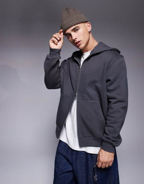 ASOS DESIGN premium heavyweight oversized zip through hoodie in 400gsm in washed grey - view 1
