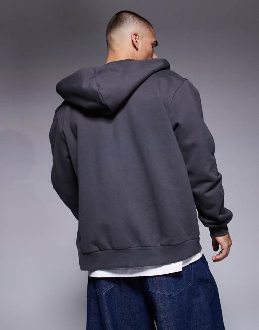 ASOS DESIGN premium heavyweight oversized zip through hoodie in 400gsm in washed grey, 3 of 4