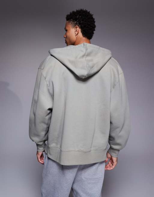 ASOS DESIGN premium heavyweight oversized zip through hoodie in 400gsm khaki - KHAKI, 3 of 6