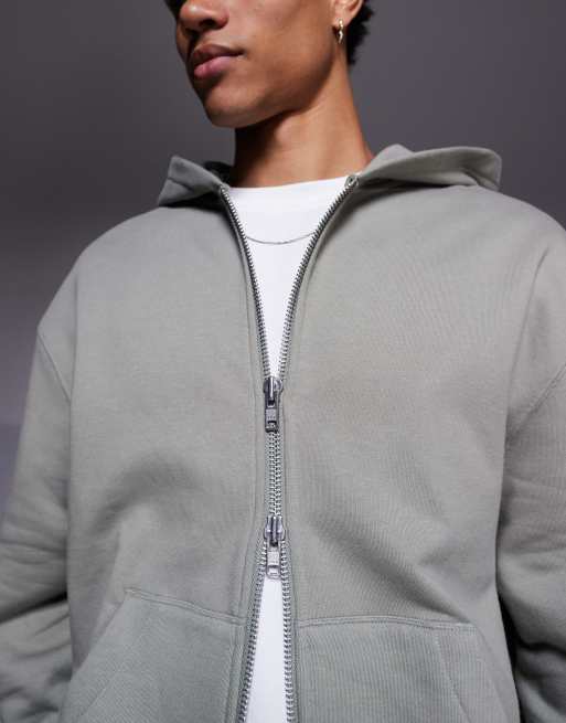 ASOS DESIGN premium heavyweight oversized zip through hoodie in 400gsm khaki - KHAKI, 5 of 6