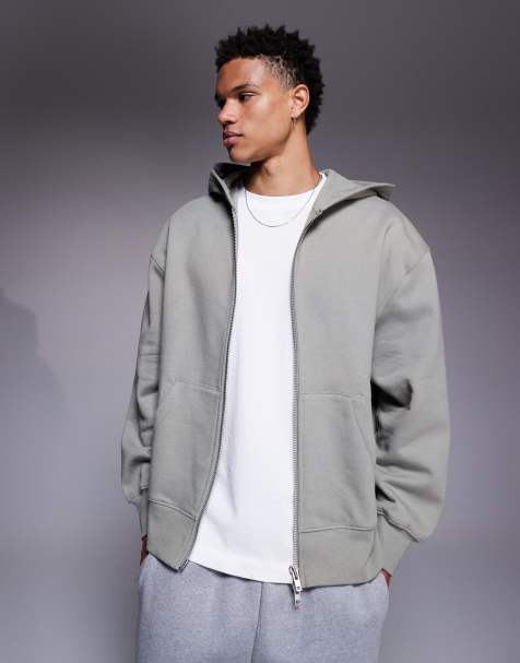 ASOS DESIGN premium heavyweight oversized zip through hoodie in 400gsm khaki - view 1