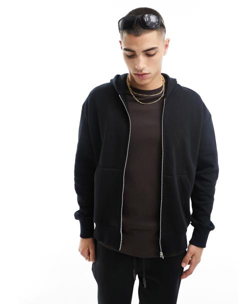 ASOS DESIGN premium heavyweight oversized zip through hoodie in black - view 1