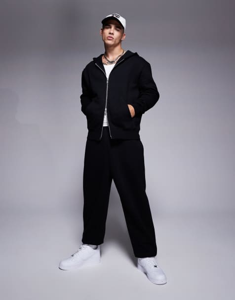 ASOS DESIGN premium heavyweight oversized zip through hoodie in black - view 1