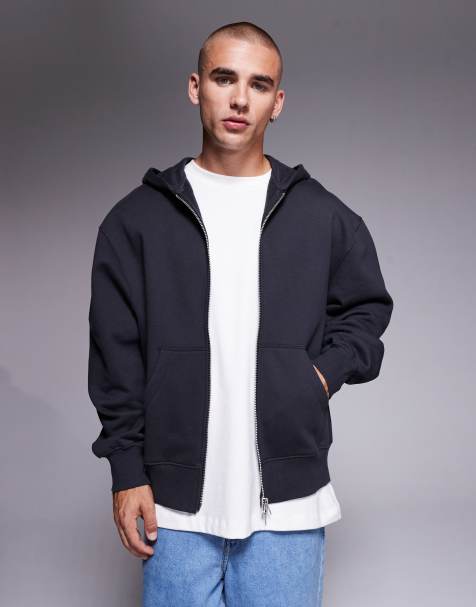 ASOS DESIGN premium heavyweight oversized zip through hoodie in charcoal - view 1