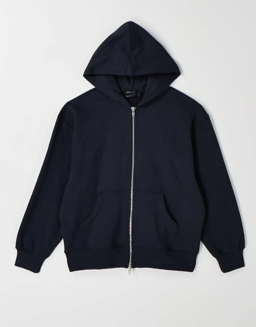 ASOS DESIGN premium heavyweight oversized zip through hoodie in navy