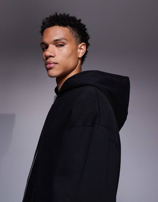 ASOS DESIGN premium heavyweight oversized zip up hoodie 400gsm in black