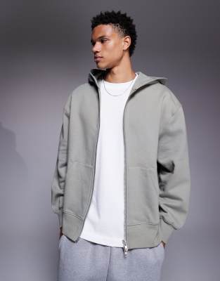 Asos Design Premium Heavyweight Oversized Zip Up Hoodie In Gray