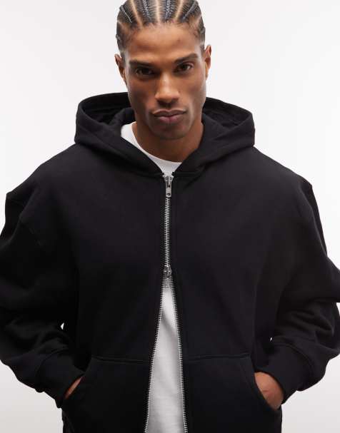 ASOS DESIGN premium heavyweight oversized zip up hoodie in 400gsm in black - view 1