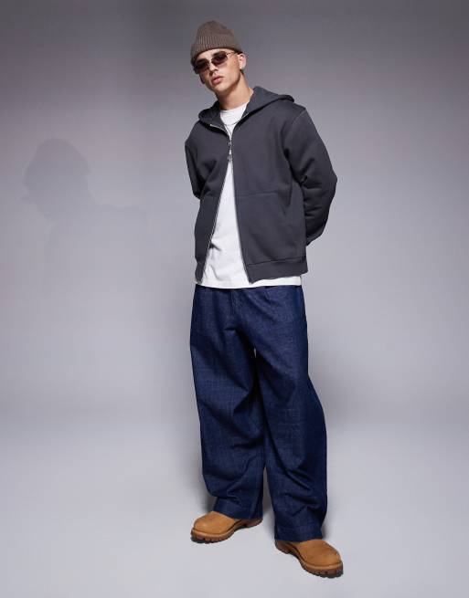 ASOS DESIGN Premium heavyweight oversized zip through hoodie 400gsm in washed gray