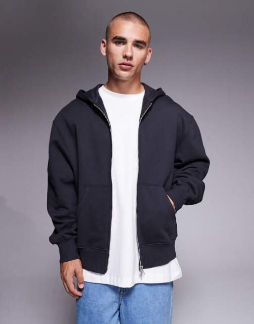 ASOS DESIGN premium heavyweight oversized zip up hoodie in charcoal