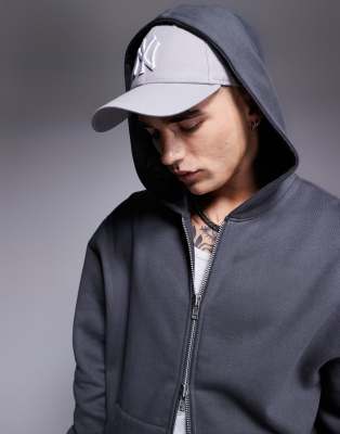 Asos Design Premium Heavyweight Oversized Zip Up Hoodie In Washed Black-gray