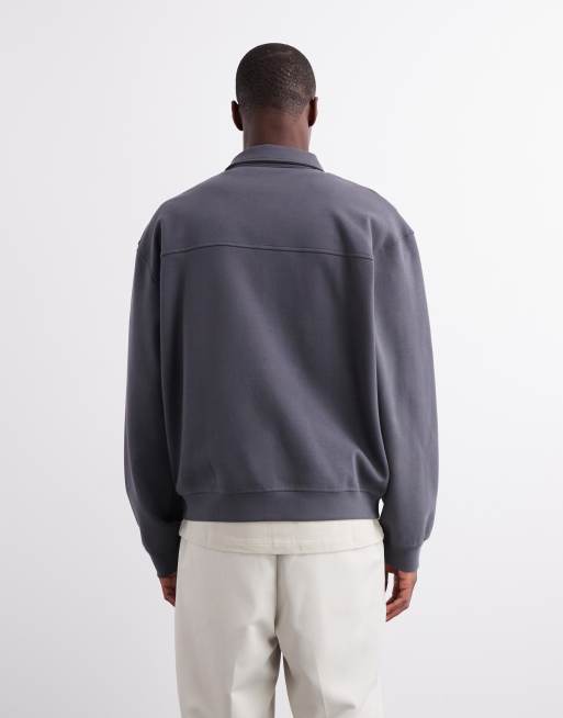 ASOS DESIGN premium heavyweight oversized zip up jersey shacket in 400gsms in charcoal, 2 of 5