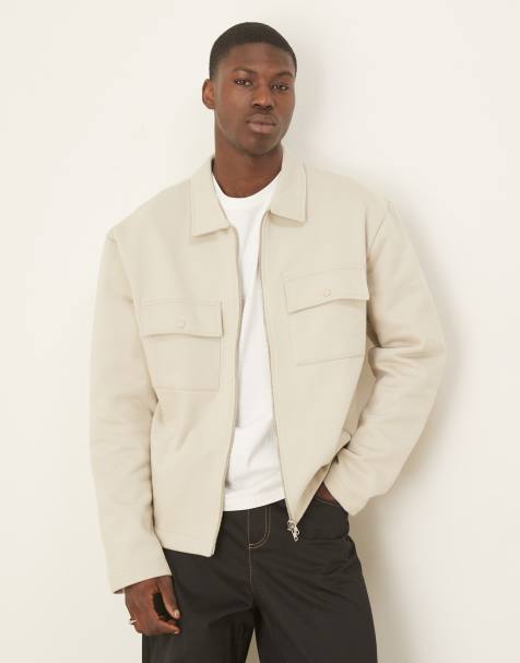 ASOS DESIGN premium heavyweight oversized zip up shacket in beige - view 1