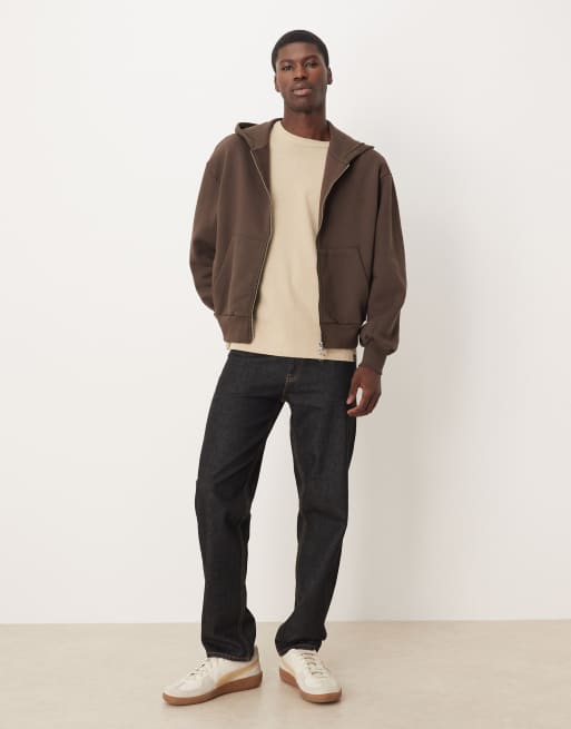 ASOS DESIGN premium heavyweight ovesized boxy zip up hoodie in 400gsms in brown 