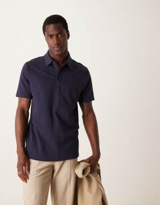 Asos Design Premium Heavyweight Polo Shirt 300gsm In Navy