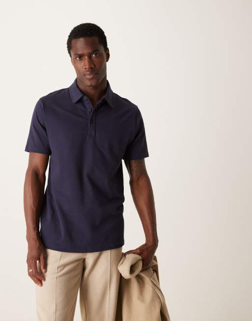 ASOS DESIGN Premium heavyweight polo shirt 300gsm in navy