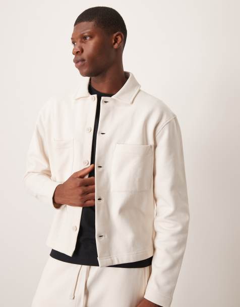 ASOS DESIGN premium heavyweight shacket in 400gsms in ecru - view 1