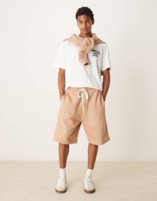 Asos Design Premium Heavyweight Shorts With Embroidery On Back Pocket