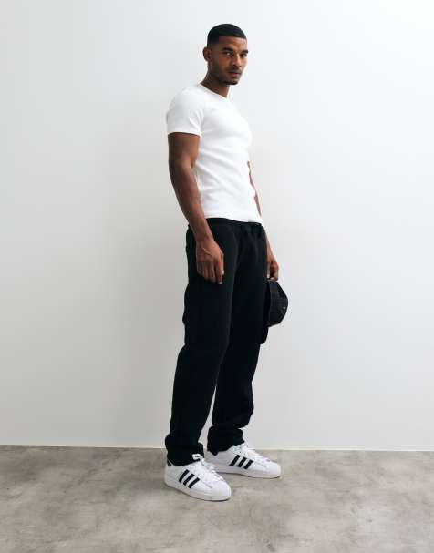 ASOS DESIGN premium heavyweight straight leg jogger in 400gsm in black - view 1