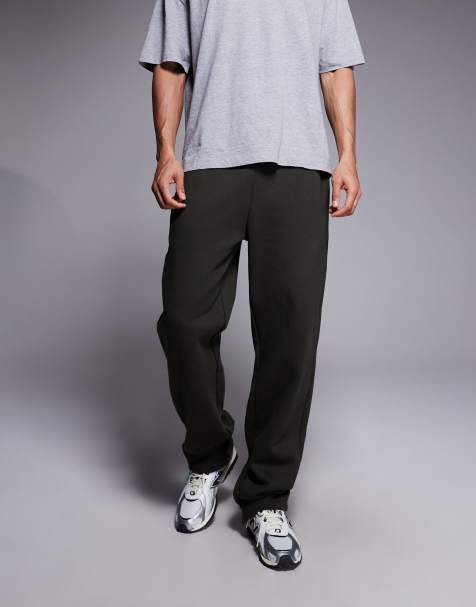 ASOS DESIGN premium heavyweight straight leg jogger in 400gsm in dark green 