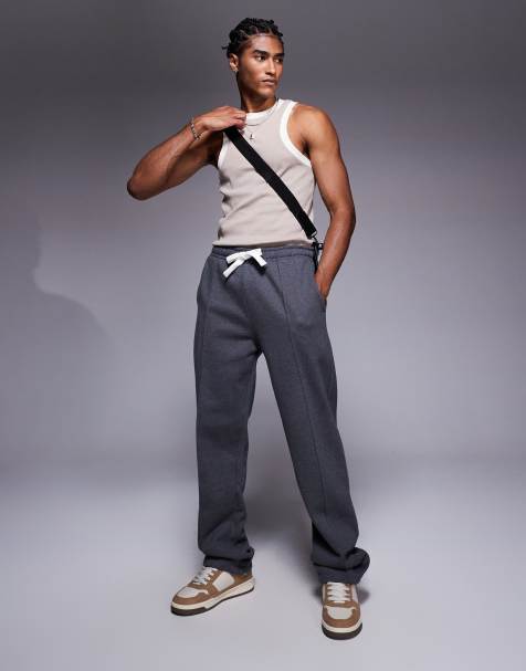 ASOS DESIGN premium heavyweight straight leg jogger with pin tucks in charcoal marl - CHARCOAL - view 1