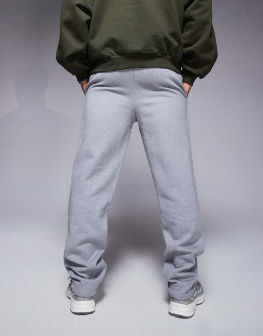 ASOS DESIGN premium heavyweight straight leg sweatpants 400gsm in heather gray