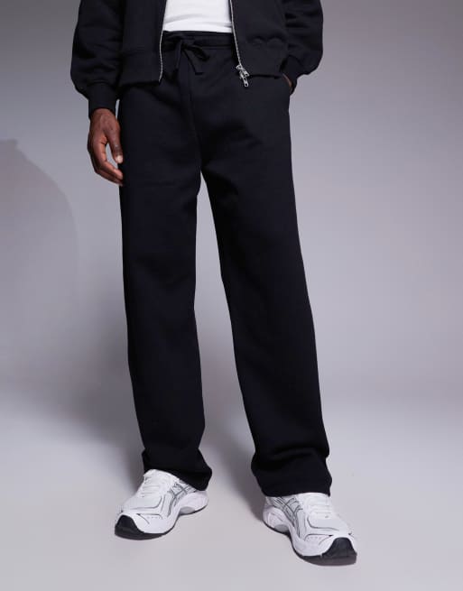 ASOS DESIGN premium heavyweight straight leg joggers in 400gsm in black , 2 of 6