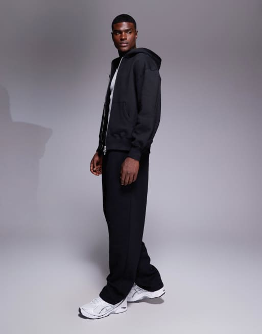 ASOS DESIGN premium heavyweight straight leg joggers in 400gsm in black , 3 of 6