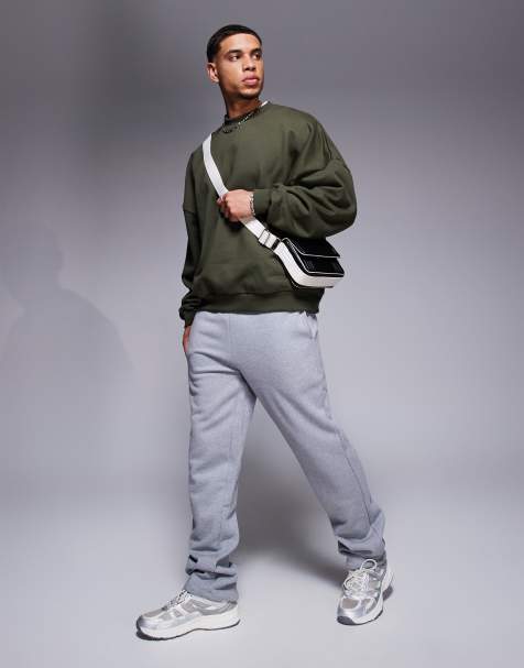 ASOS DESIGN premium heavyweight straight leg joggers in 400gsm in grey marl - view 1