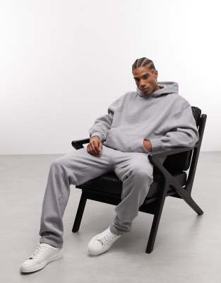 ASOS DESIGN ASOS DESIGN premium heavyweight straight leg joggers in 400gsm in grey marl